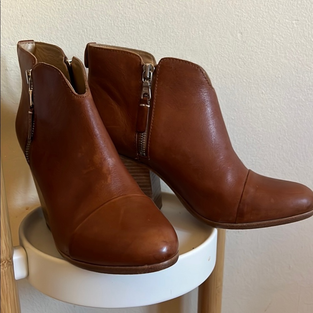 Rag & Bone cognac Brown Leather Ankle Boots with double zipper